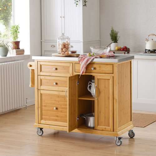 Brambly Cottage Keper 115cm Wide Rolling Kitchen Trolley with Stainless